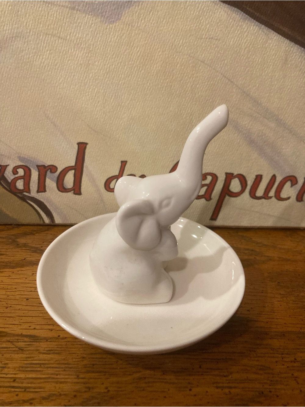 Elephant Ring Holder Dish with Rose Gold Accent -White - Picture 4 of 5